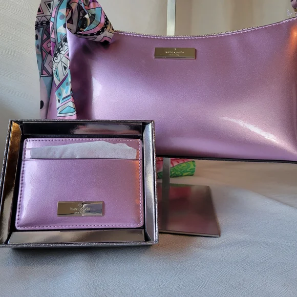 Kate Spade Kenzie Purple Metallic Shoulder Bag & Card Holder - Picture 3 of 9